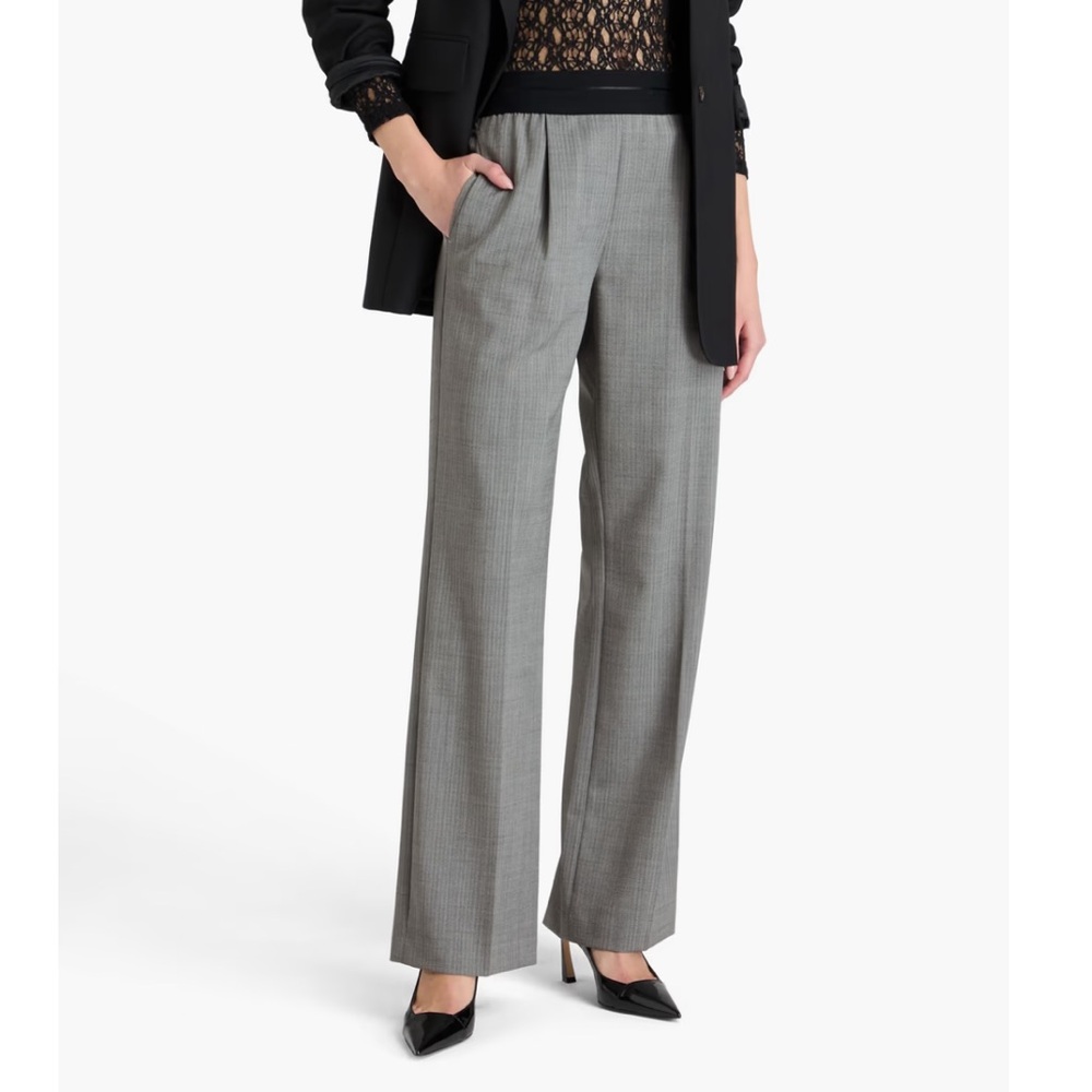 Helmut Lang Herringbone pleated tweed wide-leg pull on pants in Grey Size 8